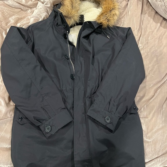 Sandro faux fur parka navy sz medium - Picture 7 of 7